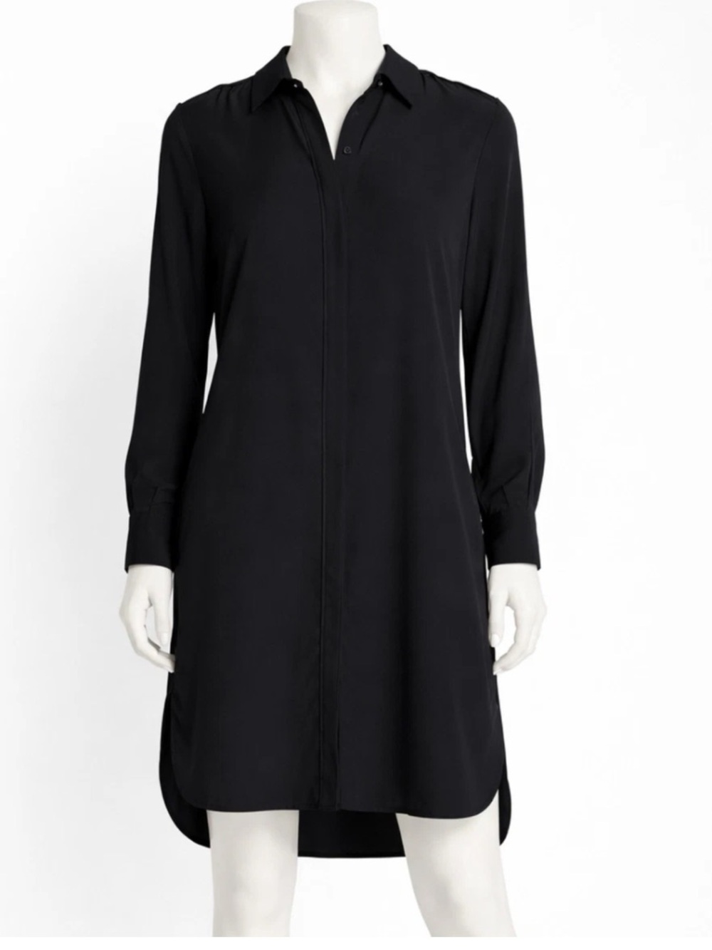 Vince 100% Silk Shirt Dress Sz 0 Black Button Front Long Sleeve Pockets